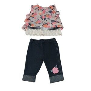 LITTLE LASS Baby Girl 2pc Blouse & Pants Set with Bow Tie Accent (6-9M) - NWOT!!